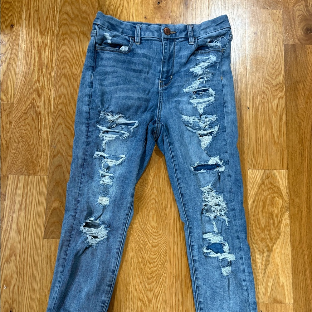 American Eagle Outfitters Ripped Blue Skinny Jeans 8 short